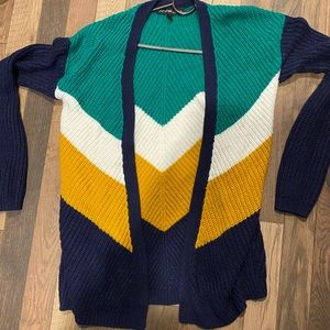 Green and white beige navy blue cardigan